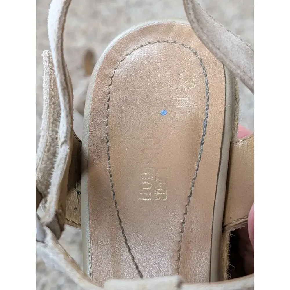 Clarks Collection Sandals Taupe Leather Straps Open Toe Platform Wedge Size 10 M